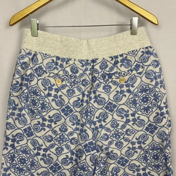 Soft Surroundings 100% Linen Pants Womens Medium Wide Leg Crop Blue Floral 31x26 - Picture 4 of 13